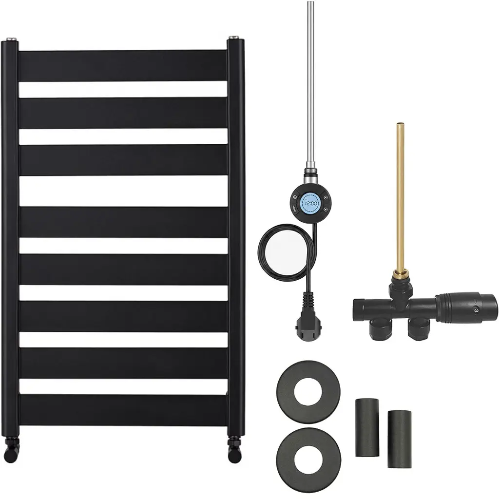 CERANO Koupelnový radiátorový set Marco kombinované vytápění, wifi tyč boční jednobodové připojení 600W černá matná 920x550 mm CER-682964