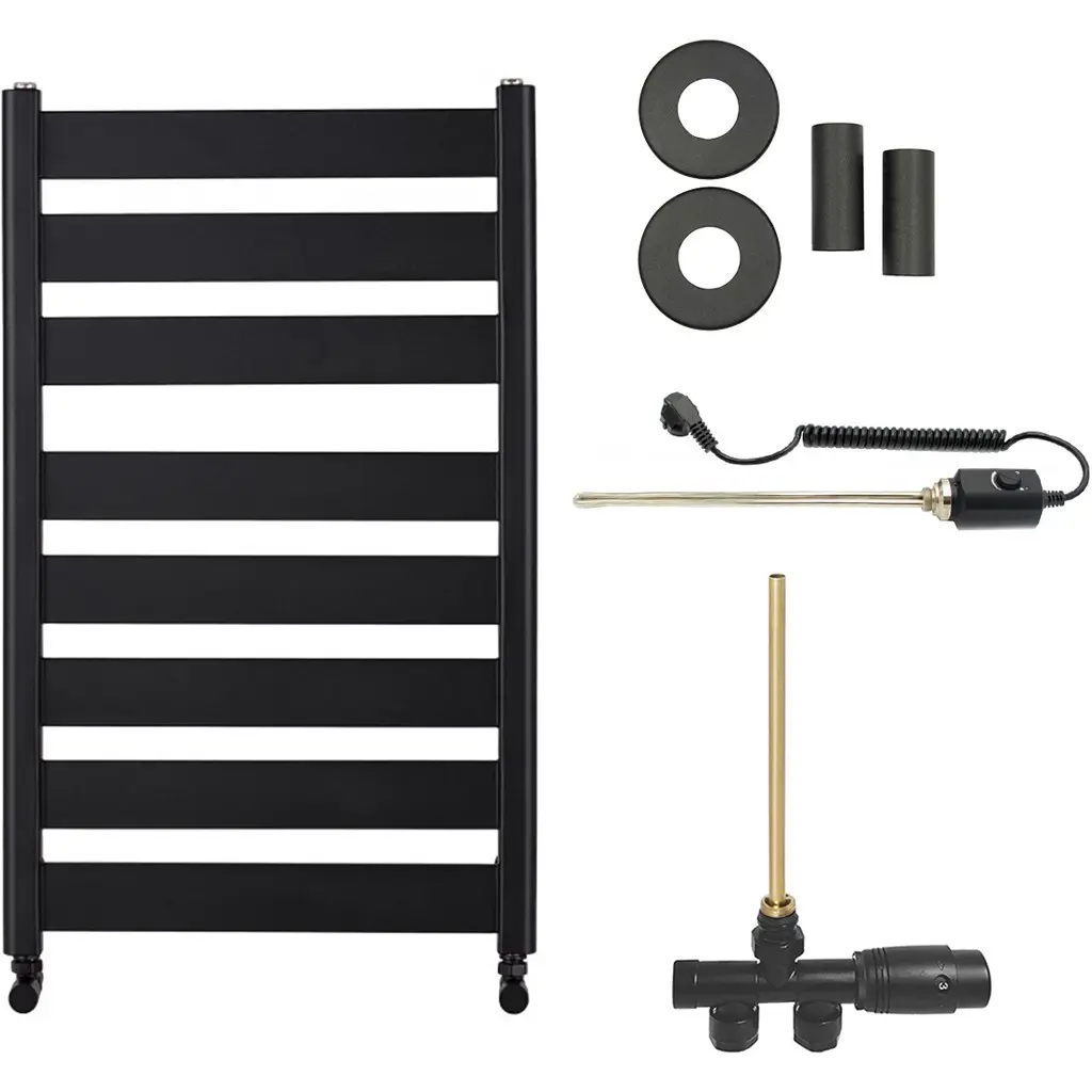 Koupelnový radiátorový set Marco - kombinované vytápění, termo tyč - boční jednobodové připojení - 600W - černá matná - 920x550 mm