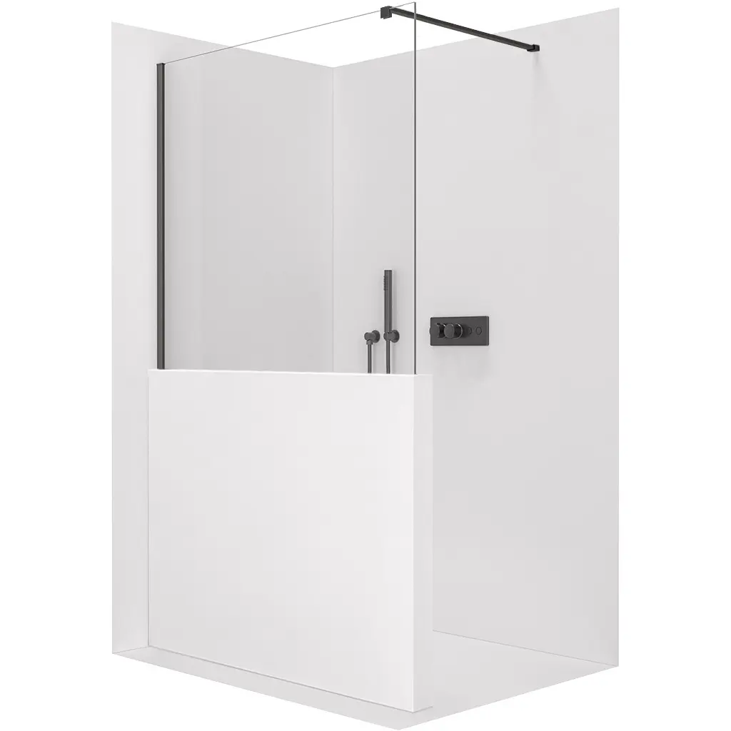 Sprchová zástěna Walk-in Onyx Half Cube L/P - 8 mm - hranatá vzpěra - černá matná, transparentní sklo - 80x100 cm