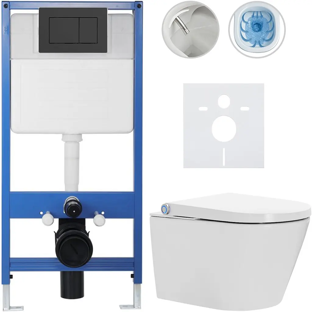 CERANO Kompletní WC set Profi/Cronus Standard bílá lesklá WC tlačítko Classic/Černá matná předstěnová instalace 59,3x38,4  CER-013721