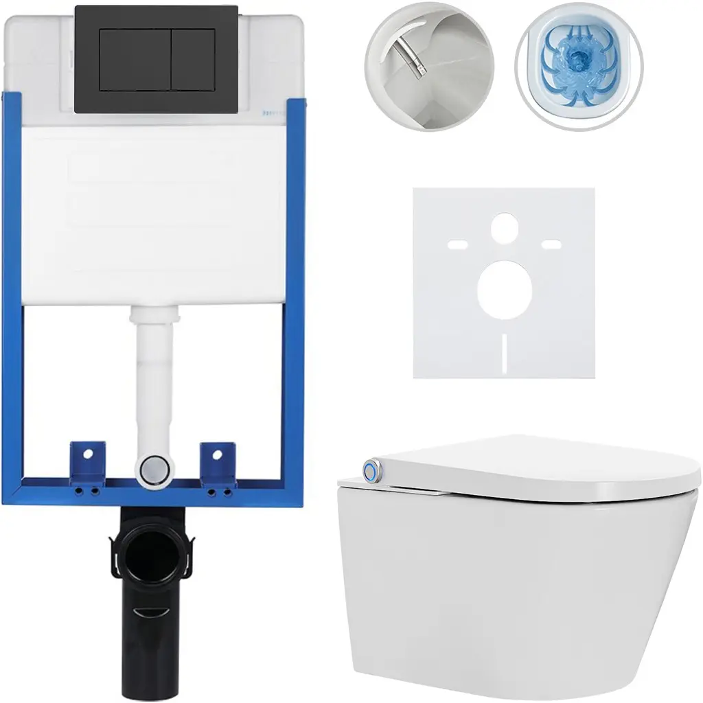 CERANO Kompletní WC set Profi/Cronus Standard bílá lesklá WC tlačítko Classic/Černá matná pro zazdění 59,3x38,4  CER-035142