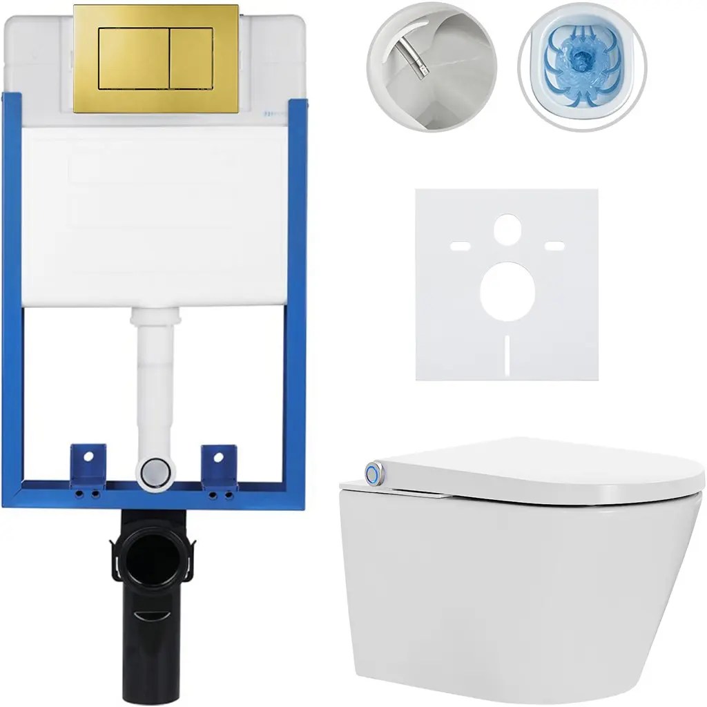 CERANO Kompletní WC set Profi/Cronus Standard bílá lesklá WC tlačítko Classic/Zlatá pro zazdění 59,3x38,4  CER-100608