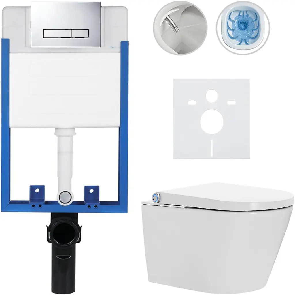 CERANO Kompletní WC set Profi/Cronus Standard bílá lesklá WC tlačítko Slim/Chrom pro zazdění 59,3x38,4  CER-168516