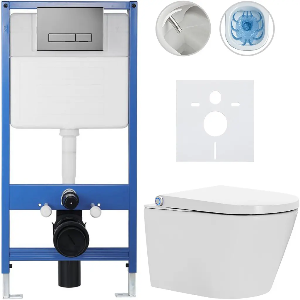 CERANO Kompletní WC set Profi/Cronus Standard bílá lesklá WC tlačítko Slim/Tmavě šedá předstěnová instalace 59,3x38,4  CER-168531