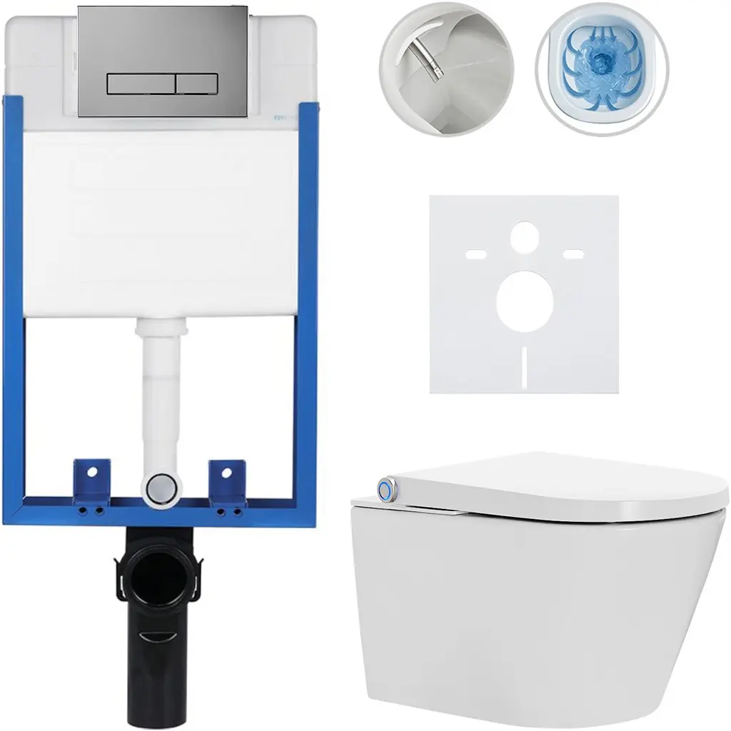 CERANO Kompletní WC set Profi/Cronus Standard bílá lesklá WC tlačítko Slim/Tmavě šedá pro zazdění 59,3x38,4  CER-178789