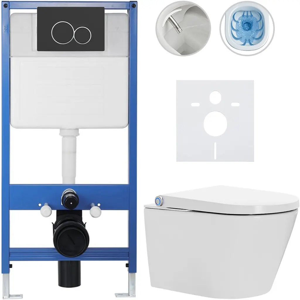 Kompletní WC set Profi/Cronus Standard - bílá lesklá - WC tlačítko Duo/Černá matná - předstěnová instalace - 59,3x38,4 cm