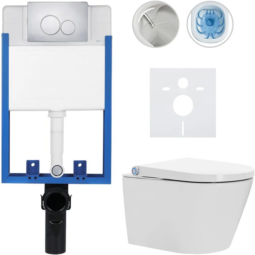 CERANO Kompletní WC set Profi/Cronus Standard bílá lesklá WC tlačítko Duo/Chrom pro zazdění 59,3x38,4  CER-212645