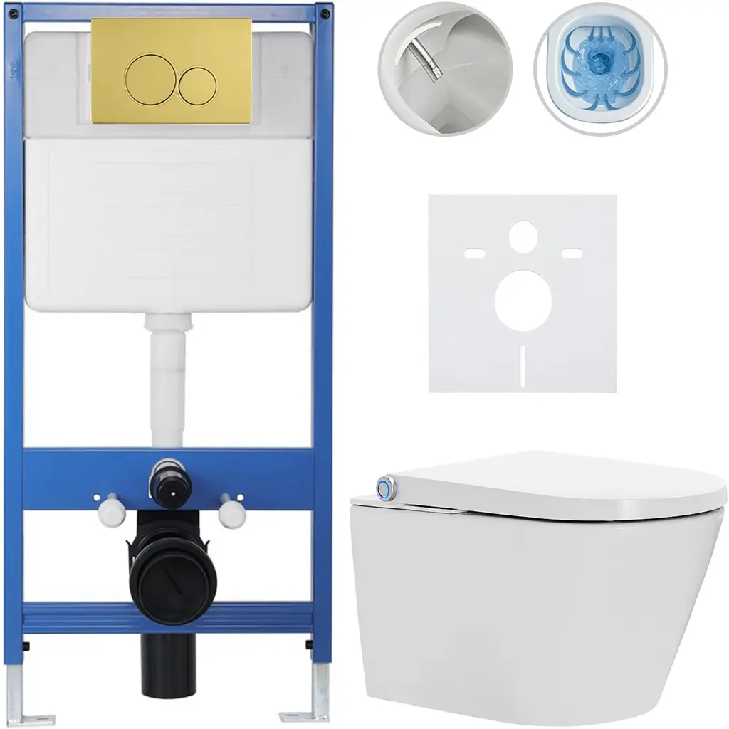 Kompletní WC set Profi/Cronus Standard - bílá lesklá - WC tlačítko Duo/Zlatá - předstěnová instalace - 59,3x38,4 cm