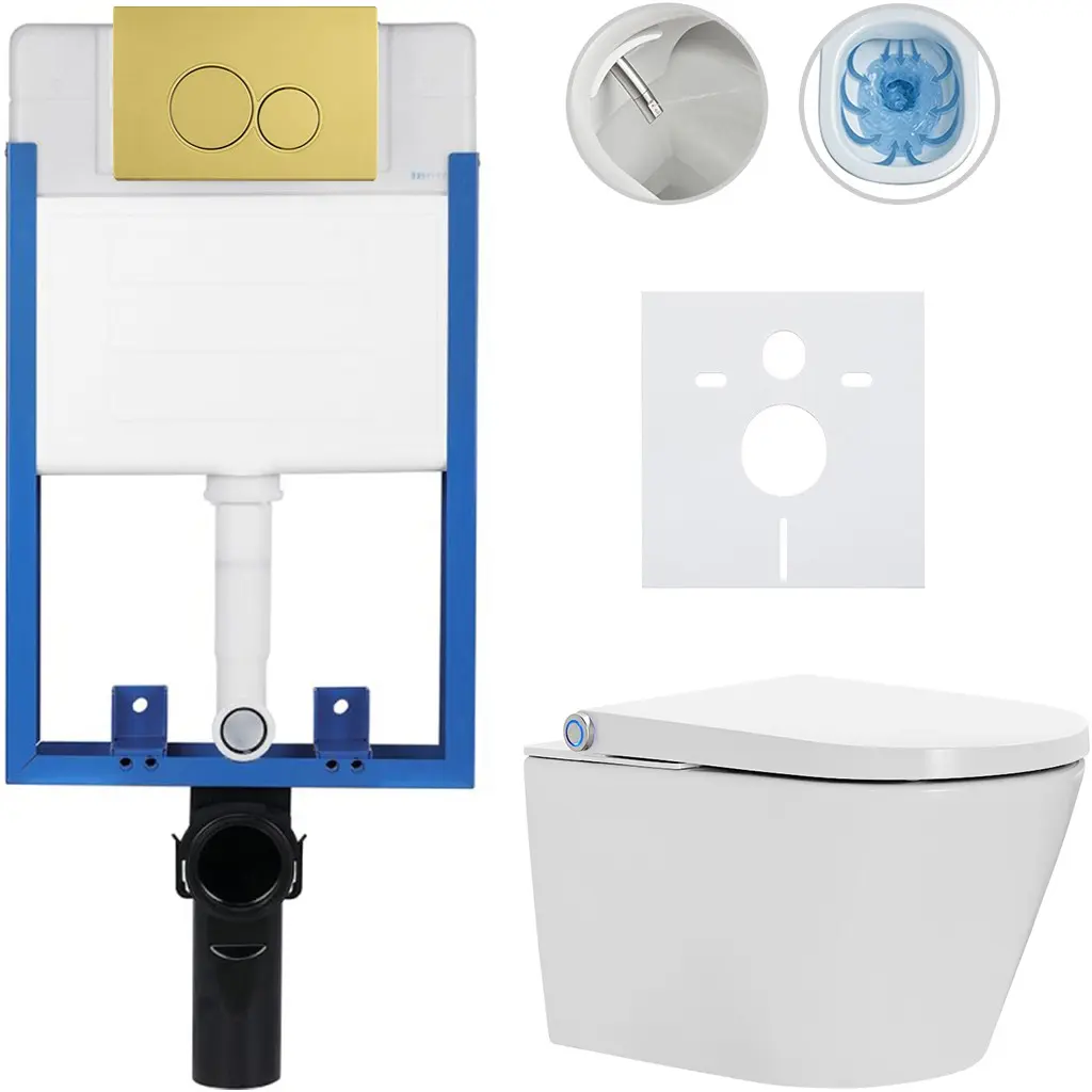 CERANO Kompletní WC set Profi/Cronus Standard bílá lesklá WC tlačítko Duo/Zlatá pro zazdění 59,3x38,4  CER-218209