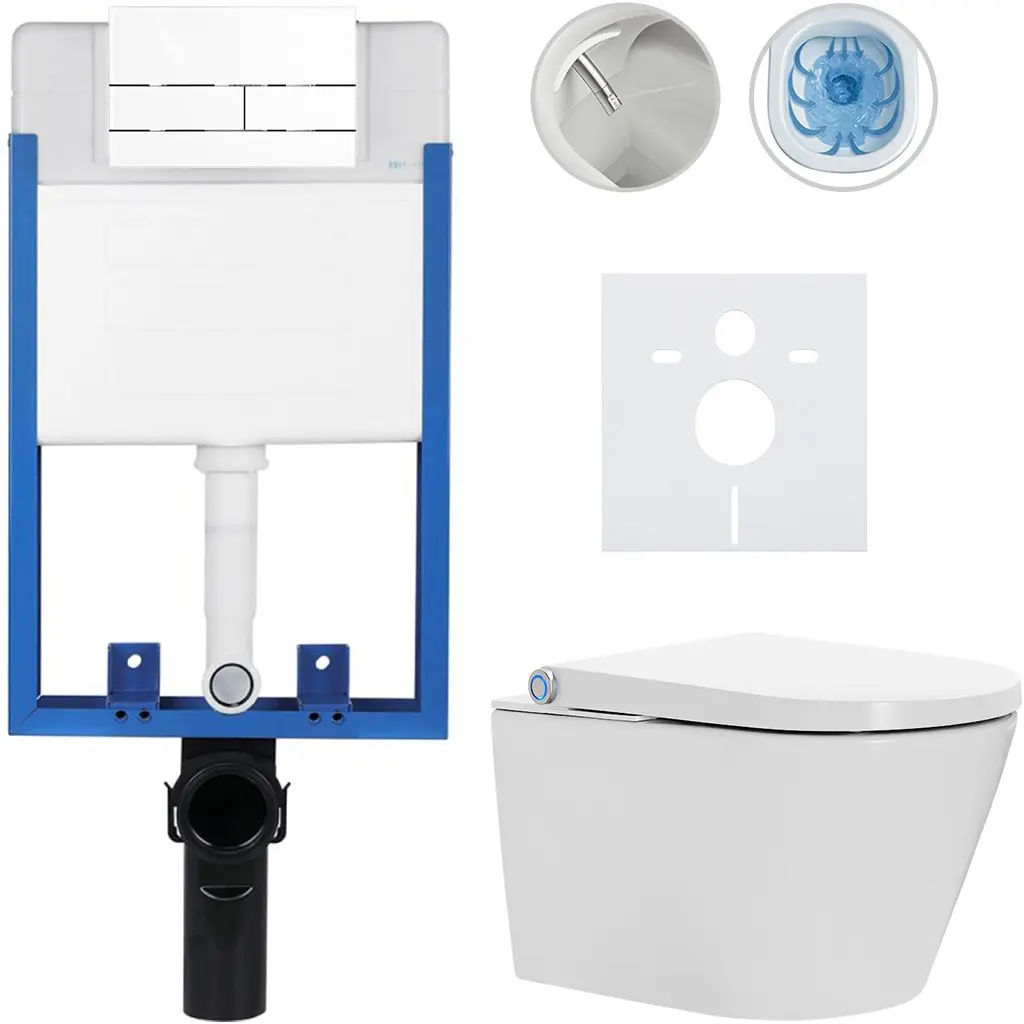 CERANO Kompletní WC set Profi/Cronus Standard bílá lesklá WC tlačítko Line/Bílá pro zazdění 59,3x38,4  CER-235662