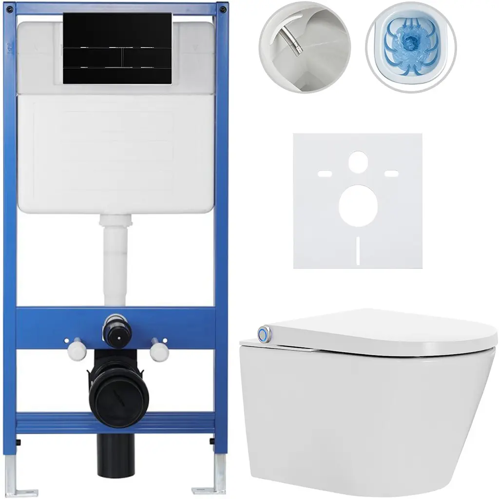 Kompletní WC set Profi/Cronus Standard - bílá lesklá - WC tlačítko Line/Černá lesklá - předstěnová instalace - 59,3x38,4 cm