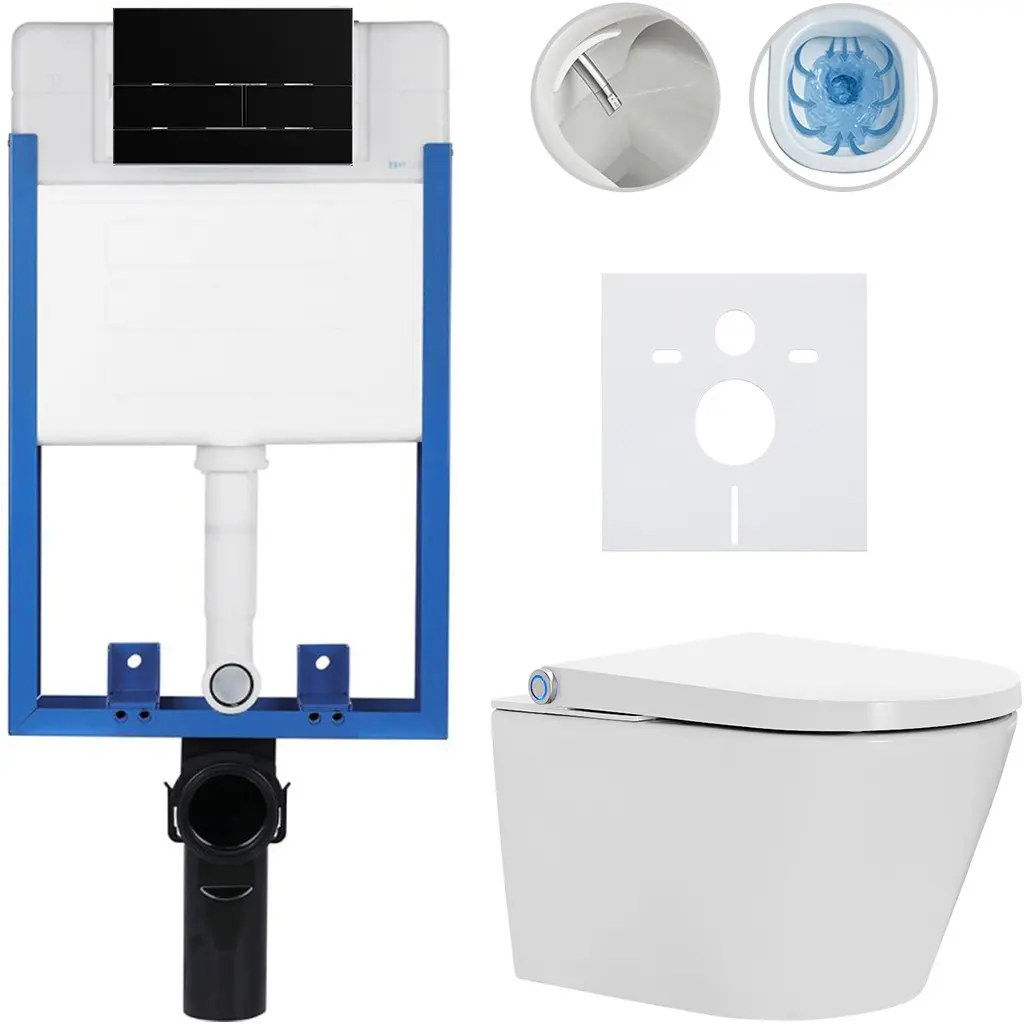 Kompletní WC set Profi/Cronus Standard - bílá lesklá - WC tlačítko Line/Černá lesklá - pro zazdění - 59,3x38,4 cm