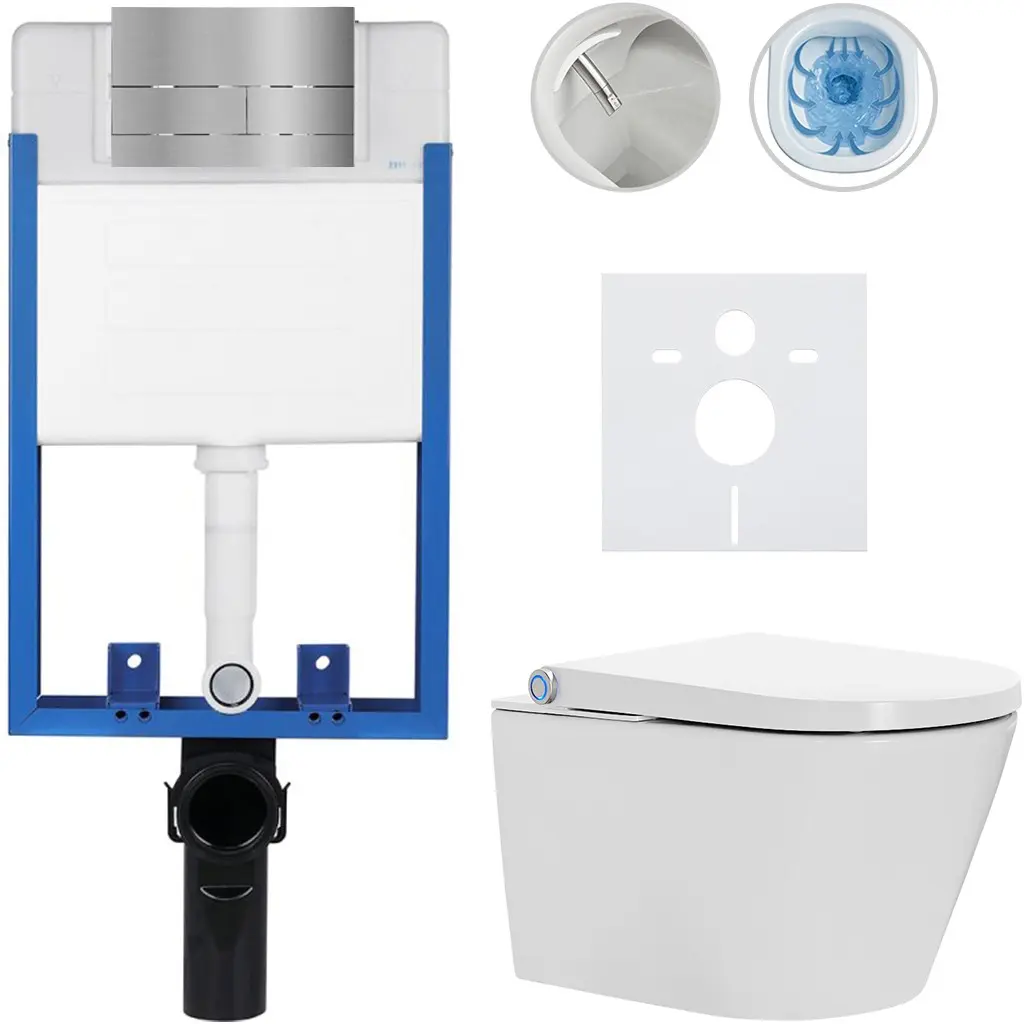 Kompletní WC set Profi/Cronus Standard - bílá lesklá - WC tlačítko Line/Nerez - pro zazdění - 59,3x38,4 cm