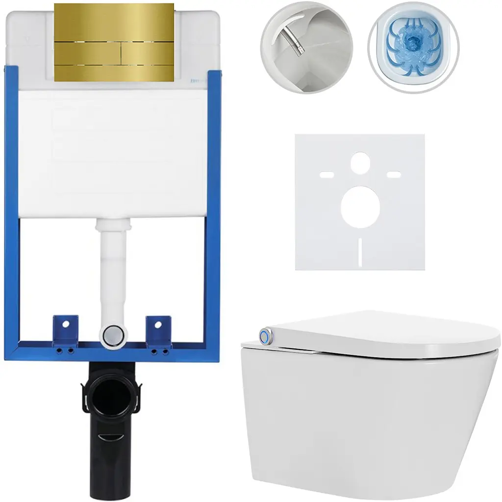 CERANO Kompletní WC set Profi/Cronus Standard bílá lesklá WC tlačítko Line/Zlatá pro zazdění 59,3x38,4  CER-314374