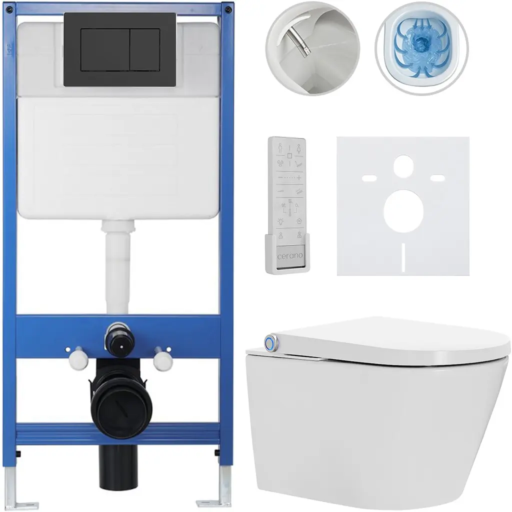 Kompletní WC set Profi/Cronus Premium - bílá lesklá - WC tlačítko Classic/Černá matná - předstěnová instalace - 59,3x38,4 cm