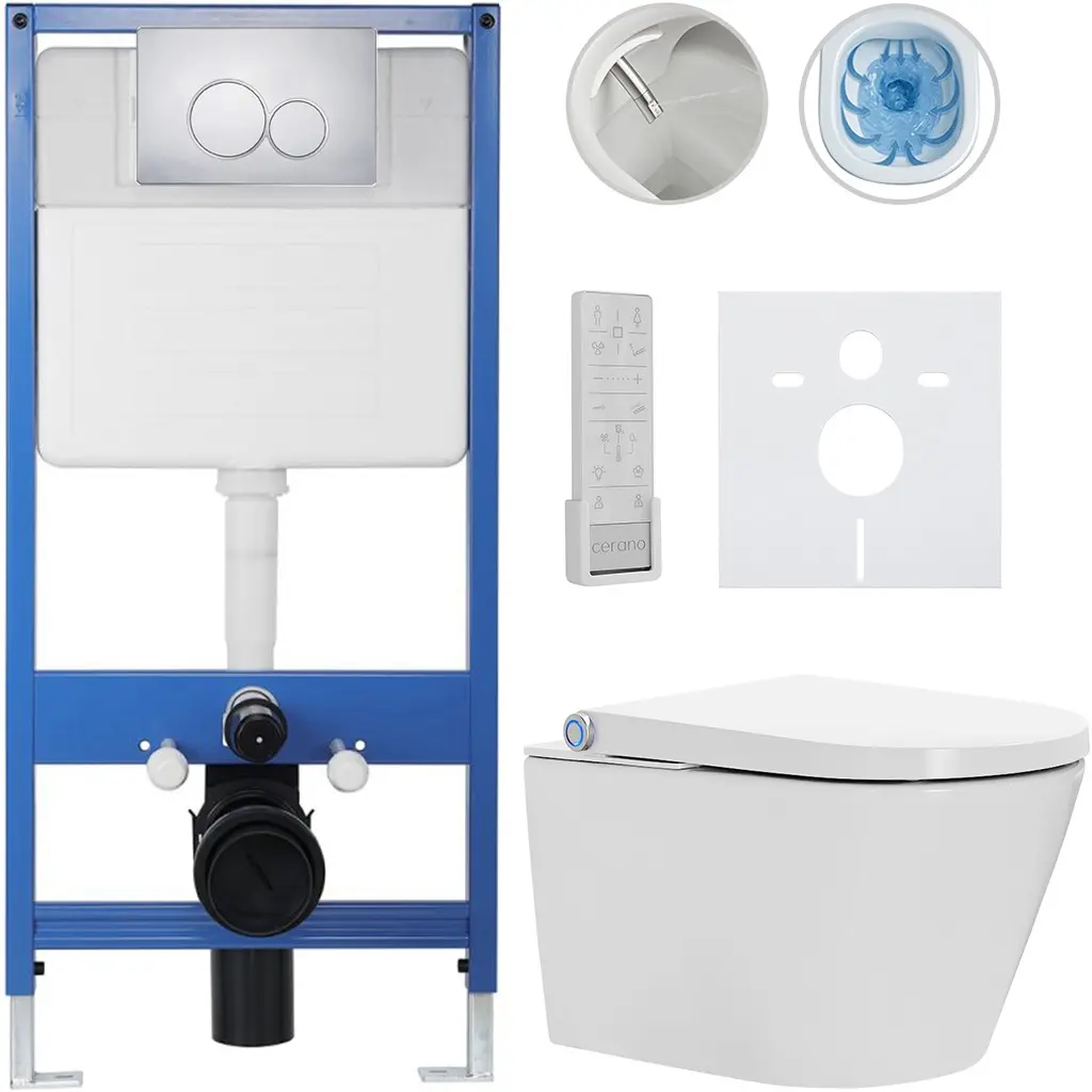 Kompletní WC set Profi/Cronus Premium - bílá lesklá - WC tlačítko Duo/Chrom - předstěnová instalace - 59,3x38,4 cm