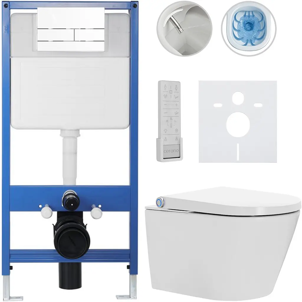 CERANO Kompletní WC set Profi/Cronus Premium bílá lesklá WC tlačítko Line/Bílá předstěnová instalace 59,3x38,4  CER-901575