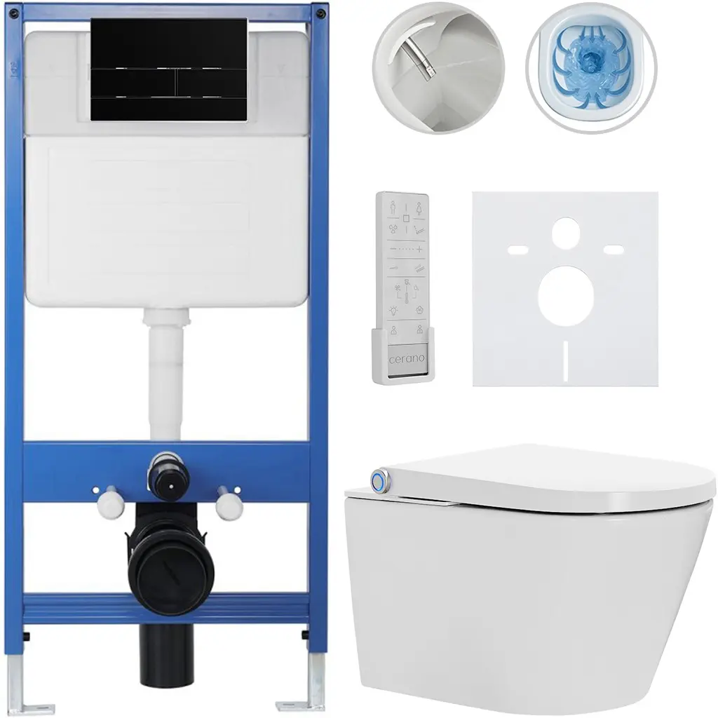 Kompletní WC set Profi/Cronus Premium - bílá lesklá - WC tlačítko Line/Černá lesklá - předstěnová instalace - 59,3x38,4 cm
