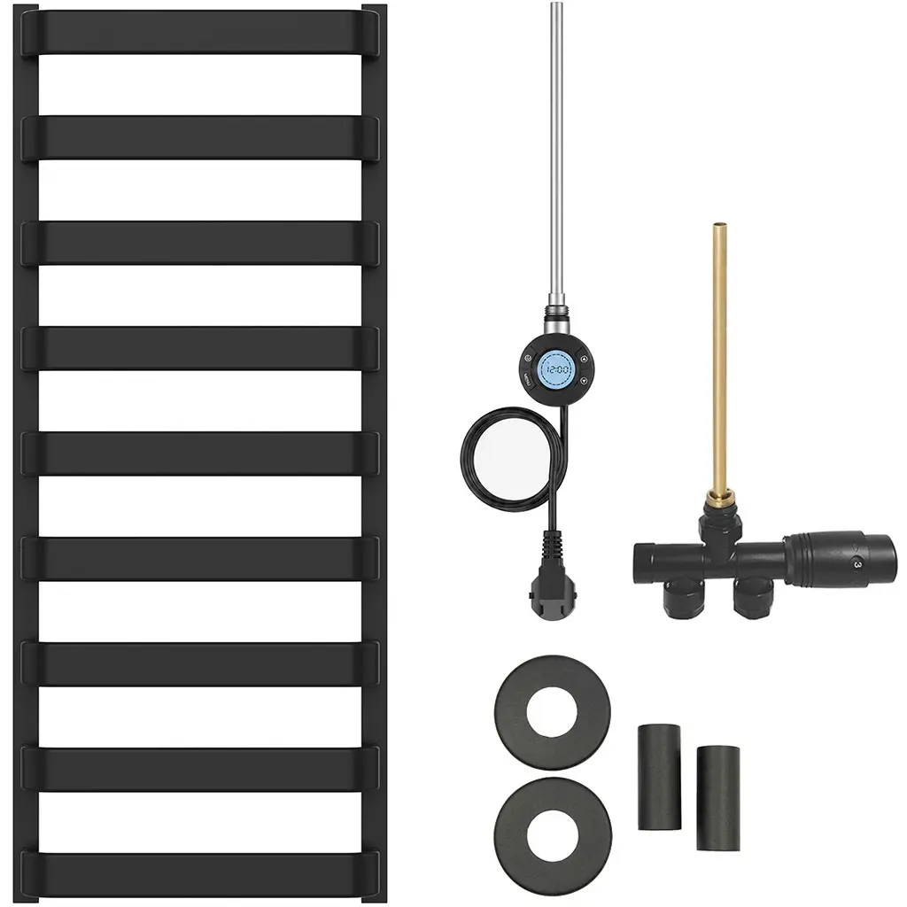 CERANO Koupelnový radiátorový set Adriano kombinované vytápění, wifi tyč boční jednobodové připojení 300W černá matná 1200x500 mm CER-025862