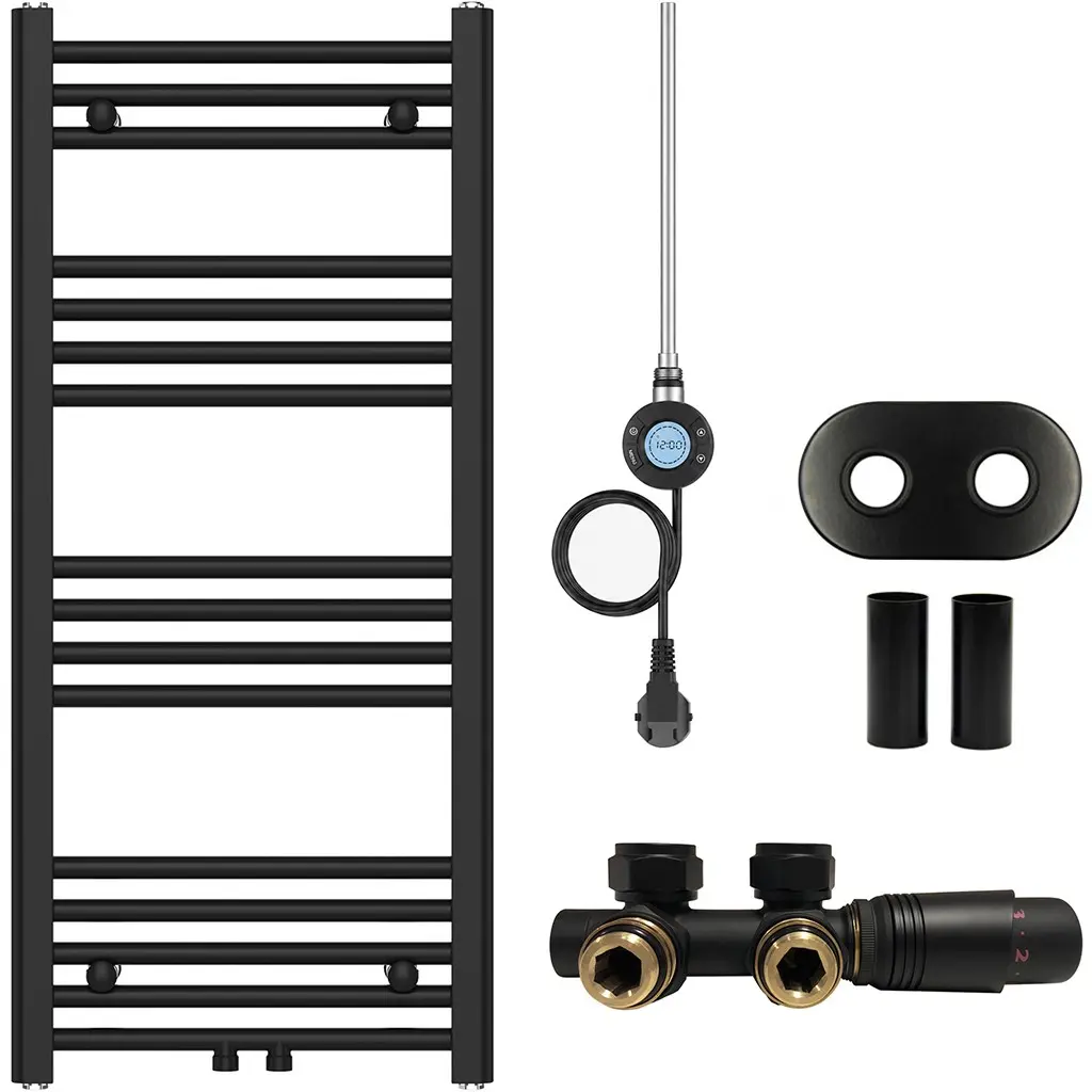 CERANO Koupelnový radiátorový set Benito kombinované vytápění, wifi tyč středové připojení 50 mm 300W černá matná 1000x450 mm CER-186193