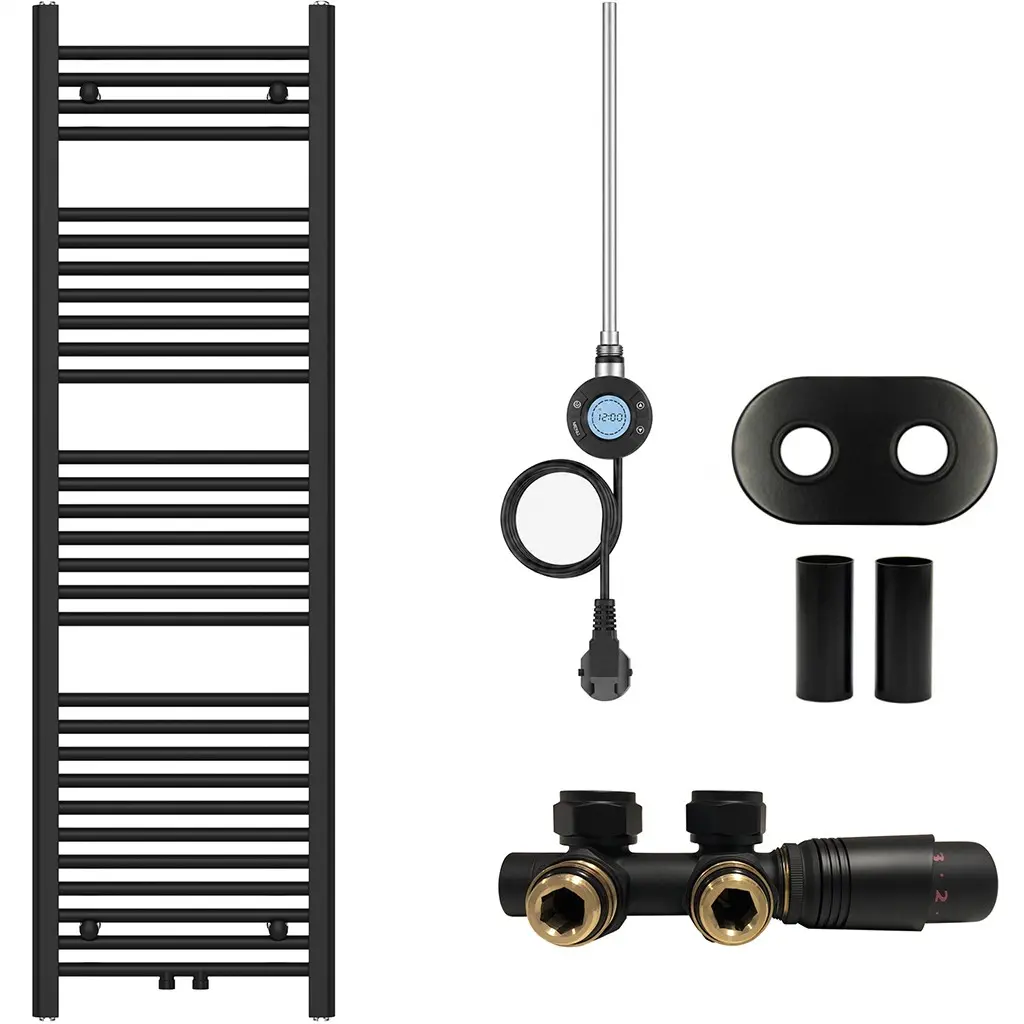 Koupelnový radiátorový set Benito - kombinované vytápění, wifi tyč - středové připojení 50 mm - 300W - černá matná - 1500x450 mm