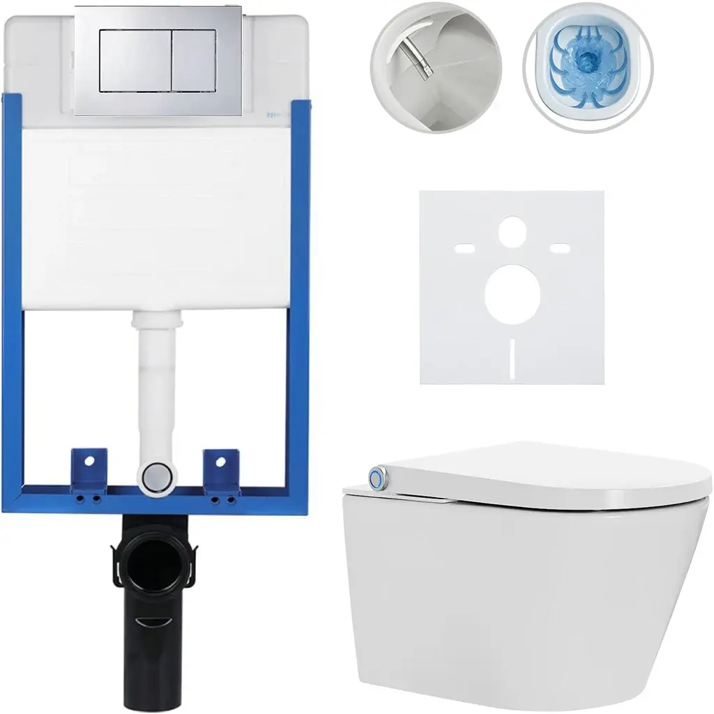 CERANO Kompletní WC set Profi/Cronus Standard bílá lesklá WC tlačítko Classic/Chrom pro zazdění 59,3x38,4  CER-051832