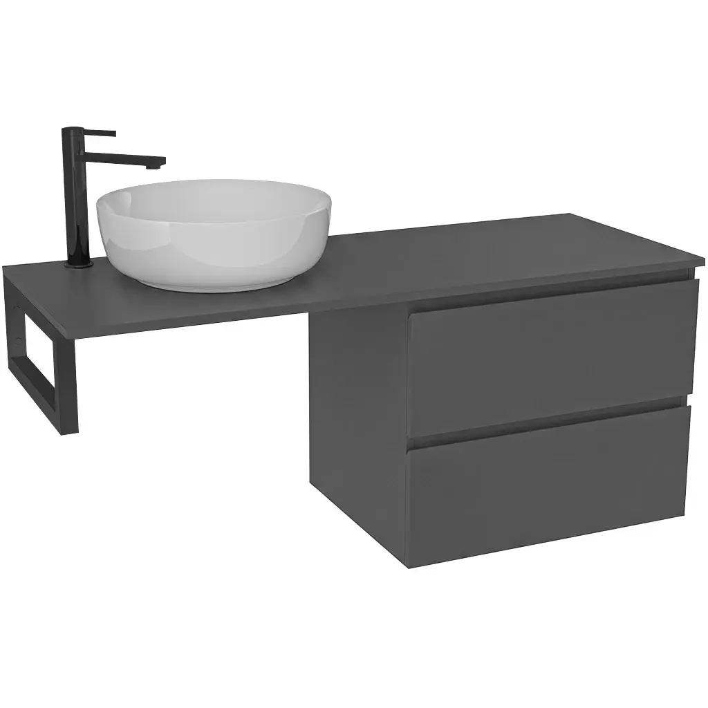 CERANO Koupelnová skříňka Carole antracitová + deska pod umyvadlo Navira Slim 18 mm + konzole černá 120x49,8x46  CER-215457
