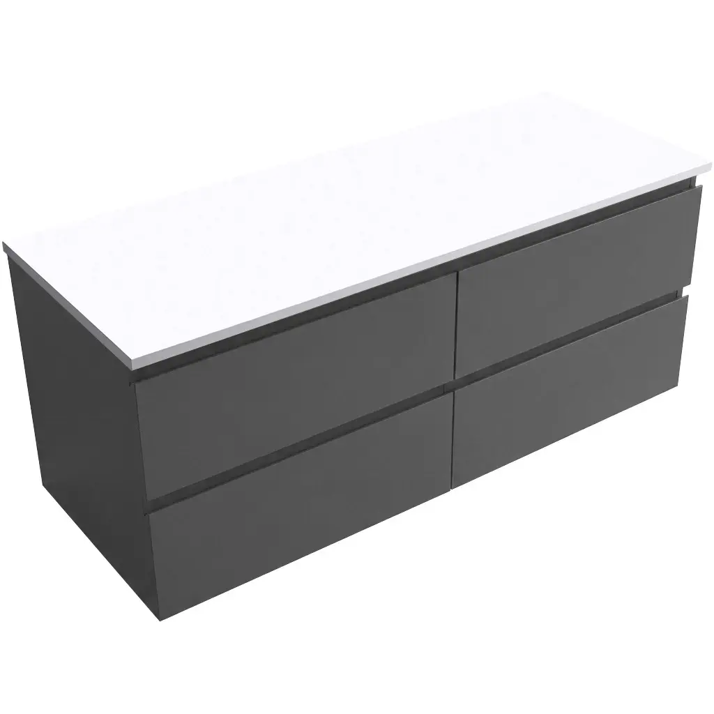 Koupelnová skříňka Carole - antracitová + deska z lit. mramoru Elanys - 12 mm - bílá matná - 120x49,2x46 cm