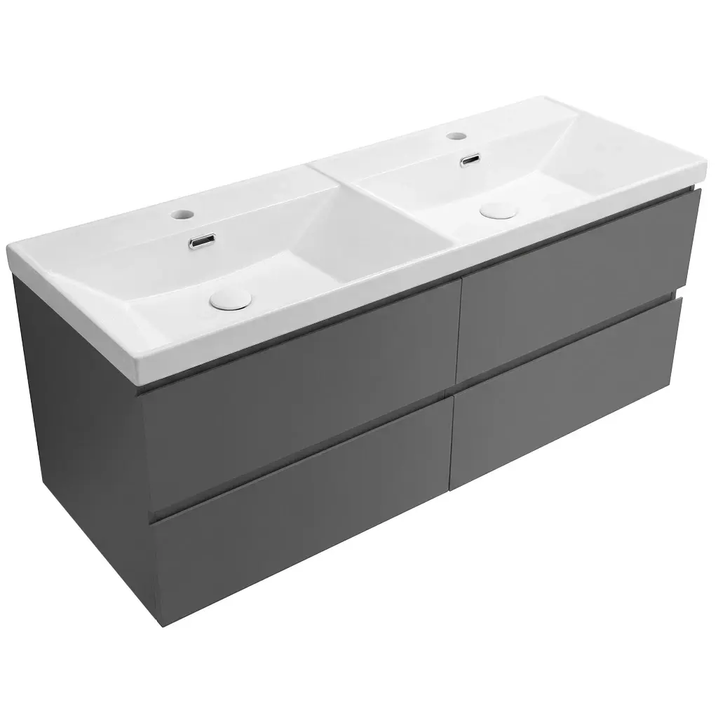 CERANO Koupelnová skříňka Carole antracitová + keramické dvojumyvadlo Viano bílá lesklá 121,5x53x46,4  CER-727040
