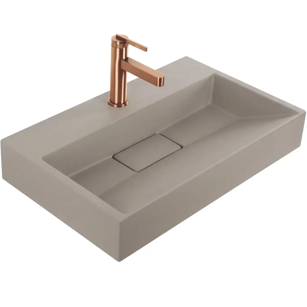 Deskové/závěsné umyvadlo z konglomerátu REA GOYA TAUPE 60x37 cm, šedobéžová
