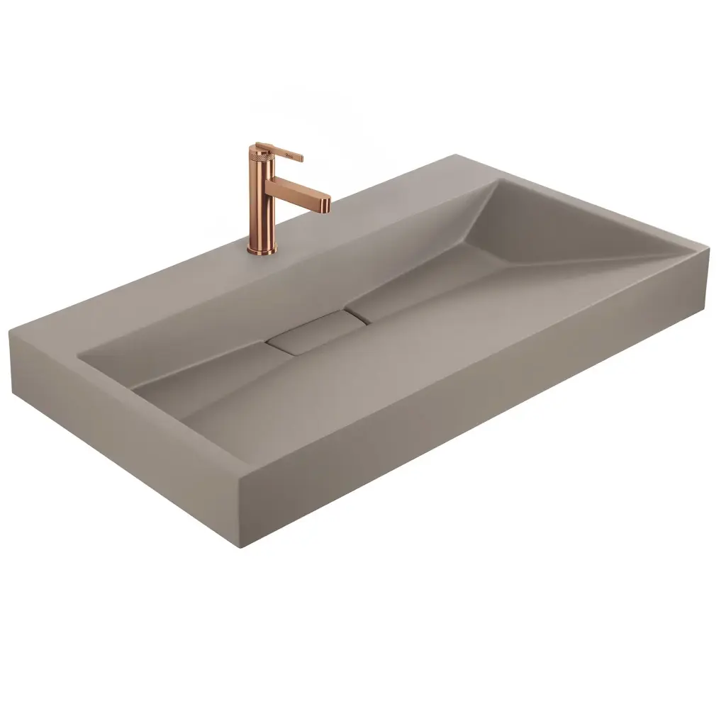 Deskové/závěsné umyvadlo z konglomerátu REA GOYA TAUPE 100x46 cm šedobéžová