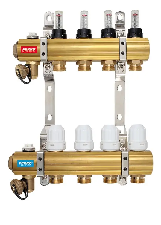 Novaservis - Rozdělovač s termostatickými ventily, reg. s průt. mechanickými ventily, 4 okruhy RZP04S