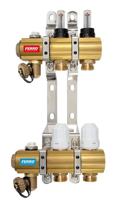 Novaservis - Rozdělovač s termostatickými ventily, reg. s průt. mechanickými ventily, 2 okruhy RZP02S