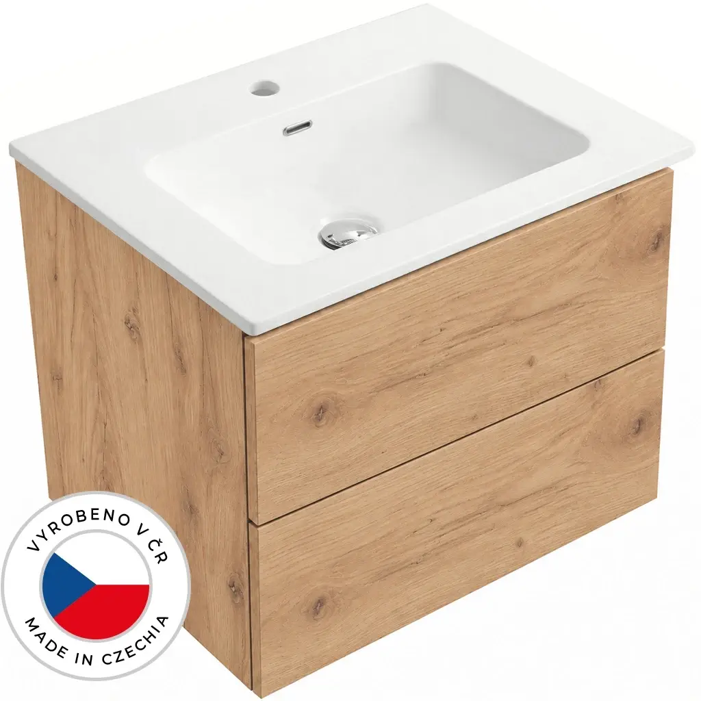 CERANO Koupelnová skříňka Adele dub zlatý Craft + keramické umyvadlo Novo bílá lesklá 61x61,5x46,5  CER-304500