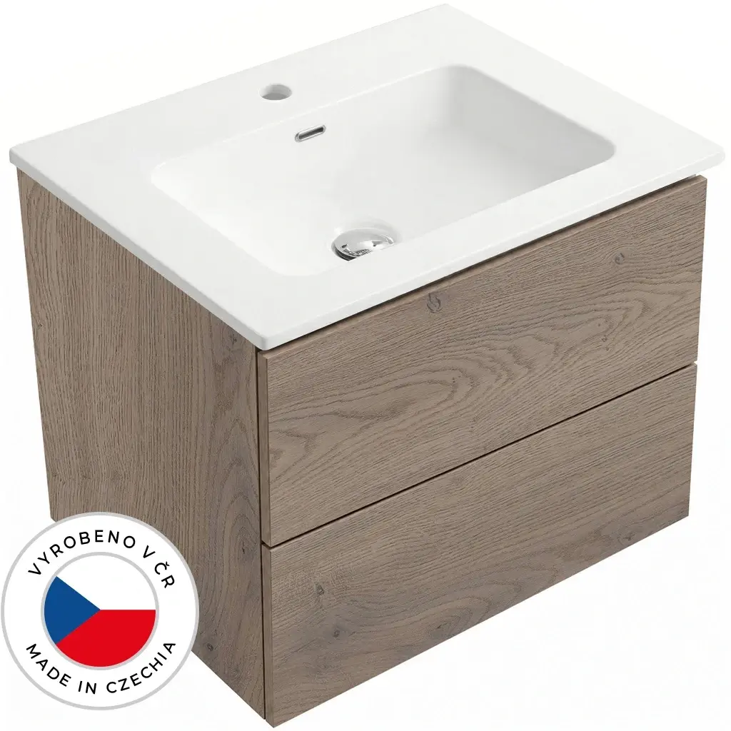 CERANO Koupelnová skříňka Adele dub Cannolo Cremona + keramické umyvadlo Novo bílá lesklá 71x61,5x46,5  CER-370868