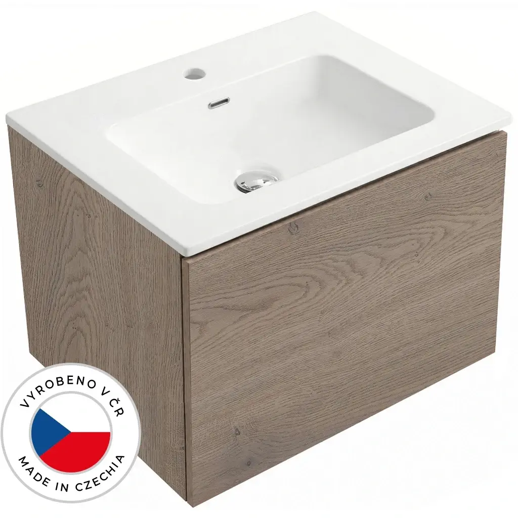 CERANO Koupelnová skříňka Adele dub Cannolo Cremona + keramické umyvadlo Novo bílá lesklá 71x41,5x46,5 CER-434335