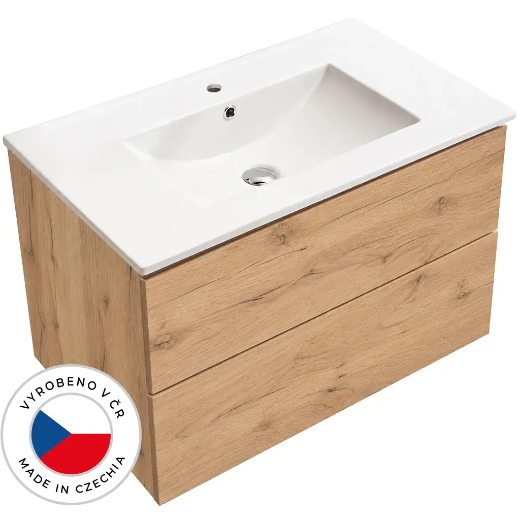 CERANO Koupelnová skříňka Adele dub zlatý Craft + keramické umyvadlo Todo bílá lesklá 81x61,7x46,5  CER-633529