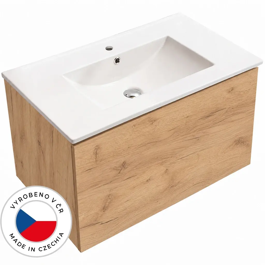 CERANO Koupelnová skříňka Adele dub zlatý Craft + keramické umyvadlo Todo bílá lesklá 101x41,7x46,5 CER-816402