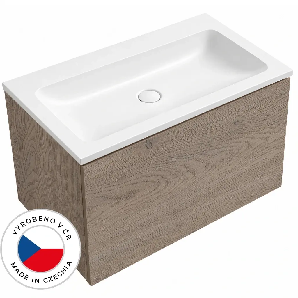 CERANO Koupelnová skříňka Adele dub Cannolo Cremona + umyvadlo z lit. mramoru Amati bílá matná 100,8x41,5x46,8  CER-007229