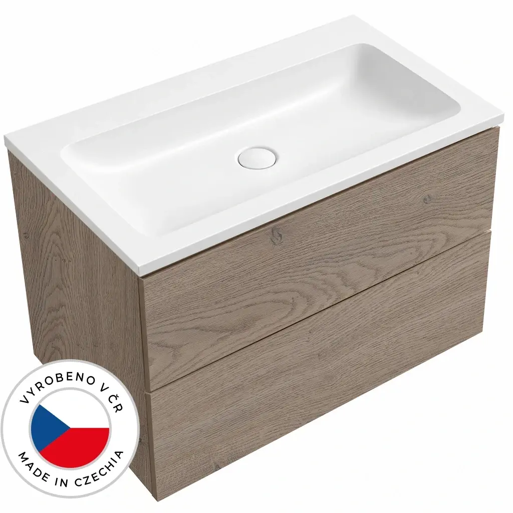 CERANO Koupelnová skříňka Adele dub Cannolo Cremona + umyvadlo z lit. mramoru Amati bílá matná 80,5x61,5x46,5  CER-033363