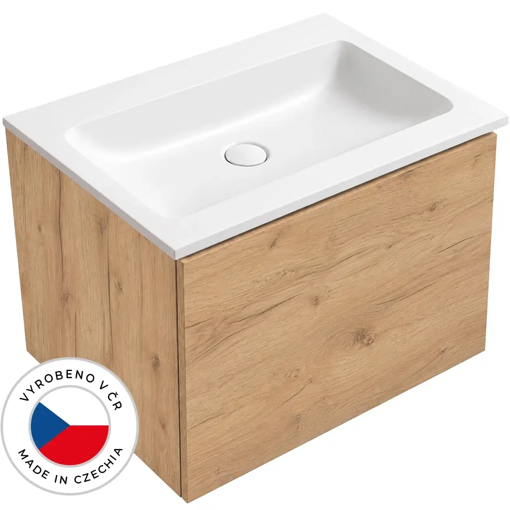 CERANO Koupelnová skříňka Adele dub zlatý Craft + umyvadlo z lit. mramoru Amati bílá matná 60,5x41,5x46,5  CER-037373