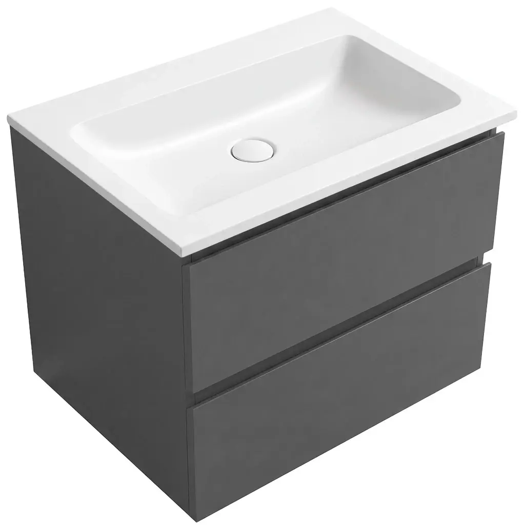 CERANO Koupelnová skříňka Carole antracitová + umyvadlo z lit. mramoru Amati bílá matná 60,5x49,5x46,5 CER-114021