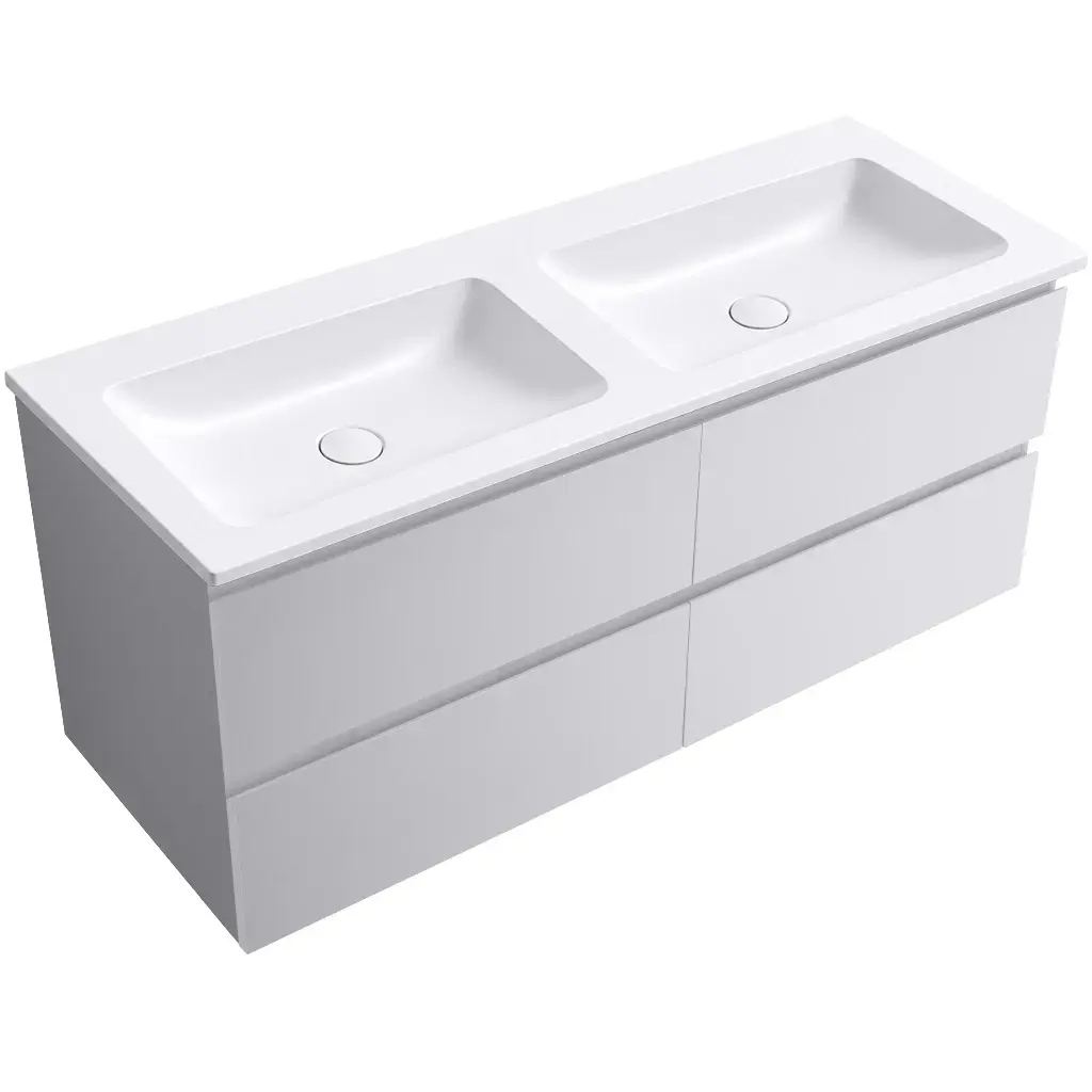 CERANO Koupelnová skříňka Carole bílá matná + dvojumyvadlo z lit. mramoru Amati bílá matná 121x49,5x46,7  CER-193497