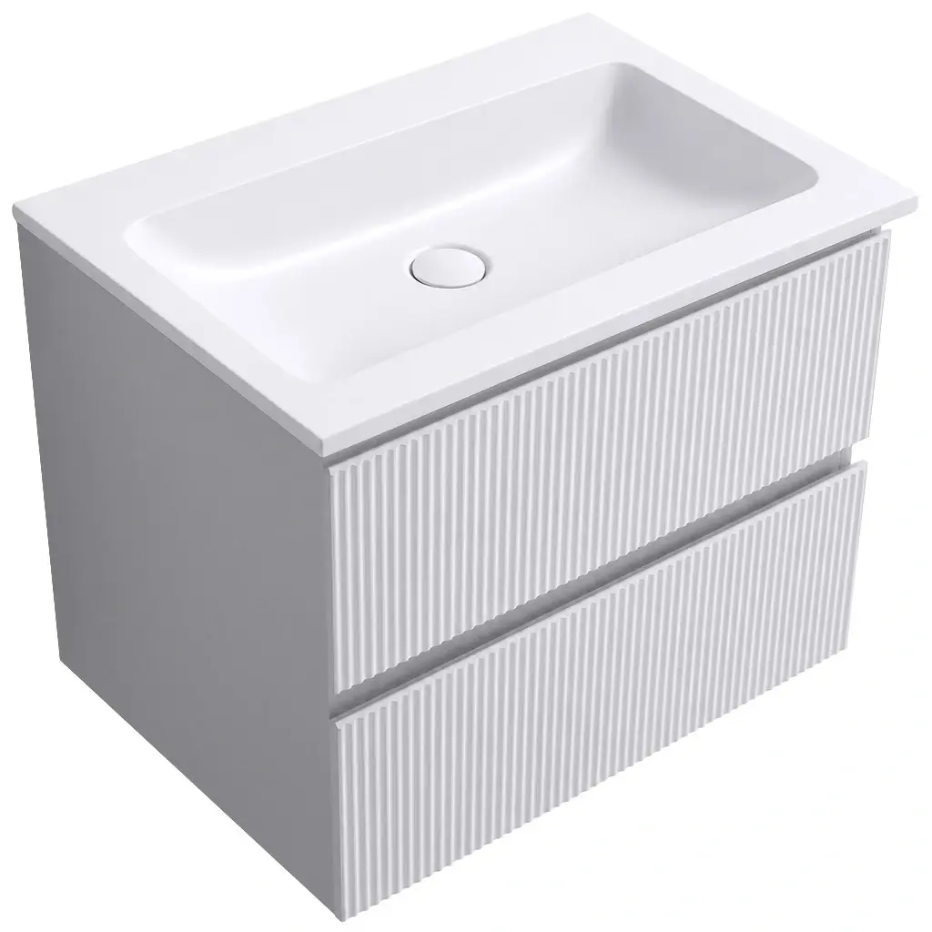 CERANO Koupelnová skříňka Carole bílá matná rýhovaná + umyvadlo z lit. mramoru Amati bílá matná 60,5x49,5x46,5  CER-272026