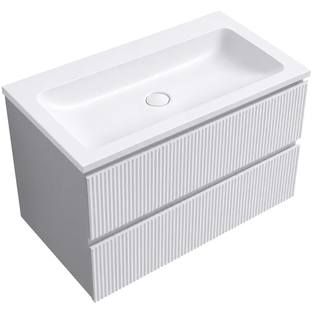 CERANO Koupelnová skříňka Carole bílá matná rýhovaná + umyvadlo z lit. mramoru Amati bílá matná 80,5x49,5x46,5 CER-281535