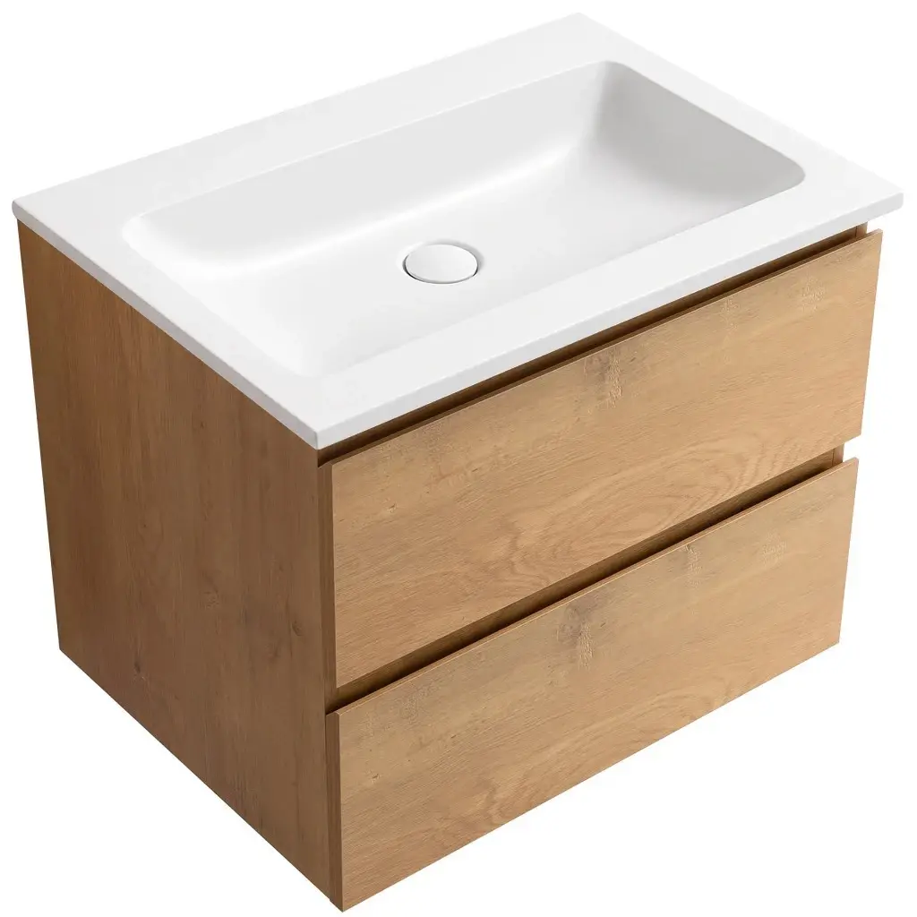 CERANO Koupelnová skříňka Carole dub medový + umyvadlo z lit. mramoru Amati bílá matná 60,5x49,5x46,5  CER-376988