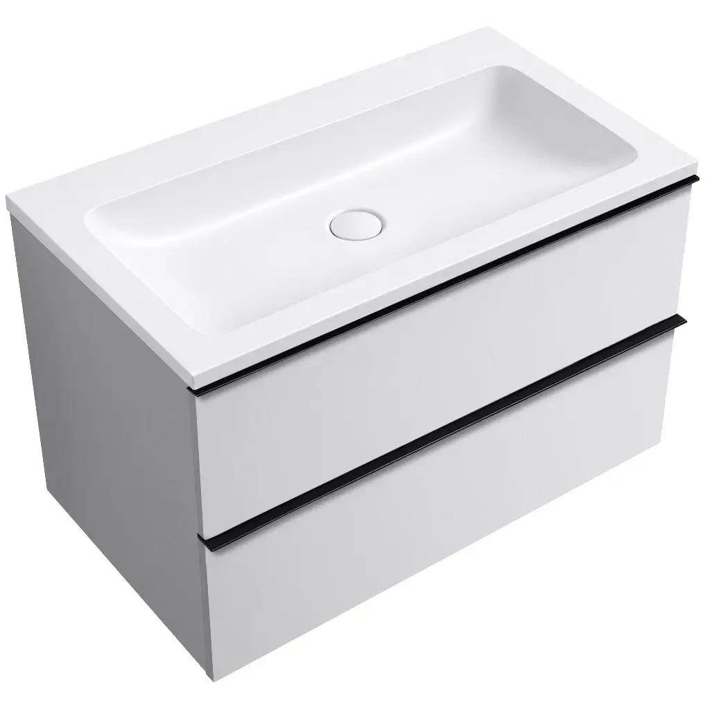 CERANO Koupelnová skříňka Velora bílá matná, úchytka černá + umyvadlo z lit. mramoru Amati bílá matná 80,5x54,5x46,5 CER-433328