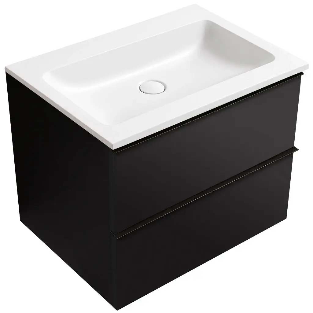 CERANO Koupelnová skříňka Velora černá matná, úchytka černá + umyvadlo z lit. mramoru Amati bílá matná 60,5x54,5x46,5  CER-611318