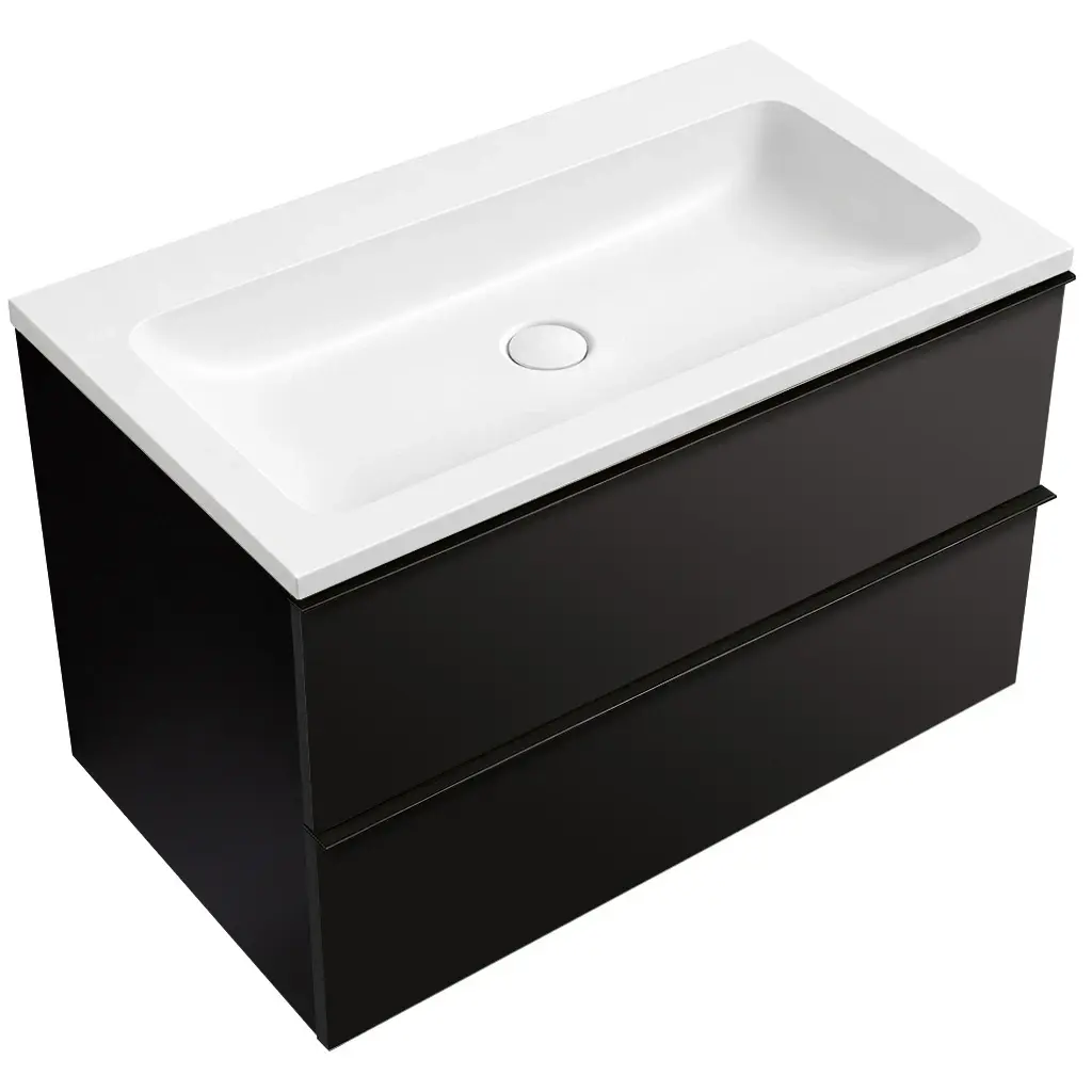 CERANO Koupelnová skříňka Velora černá matná, úchytka černá + umyvadlo z lit. mramoru Amati bílá matná 80,5x54,5x46,5  CER-611540