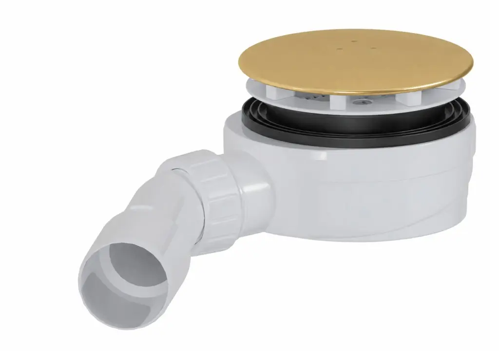 Sifon ke sprchové vaničce 90 mm DN40/DN50 SAT Aurum 12,1 cm, zlatý matný, plast SATESLIM90BG SATESLIM90BG